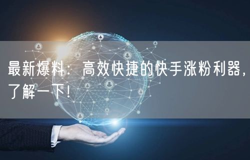 最新爆料：高效快捷的快手涨粉利器，了解一下！