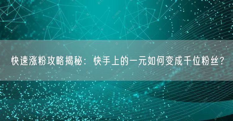 快速涨粉攻略揭秘：快手上的一元如何变成千位粉丝？